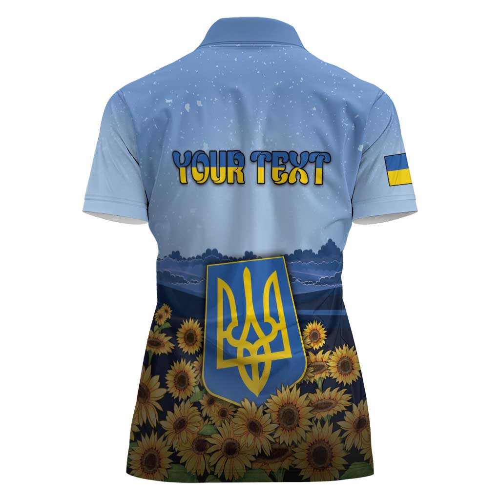 Personalized Ukraine Women Polo Shirt Coat Of Arms On Sunflower Field - Wonder Print Shop