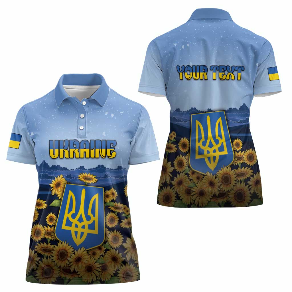 Personalized Ukraine Women Polo Shirt Coat Of Arms On Sunflower Field - Wonder Print Shop