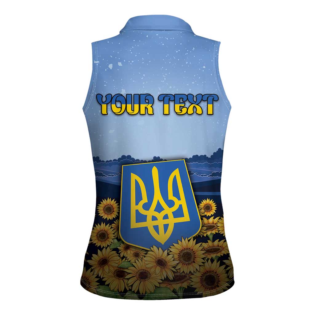 Personalized Ukraine Women Sleeveless Polo Shirt Coat Of Arms On Sunflower Field - Wonder Print Shop
