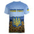 Personalized Ukraine Women V-Neck T-Shirt Coat Of Arms On Sunflower Field - Wonder Print Shop
