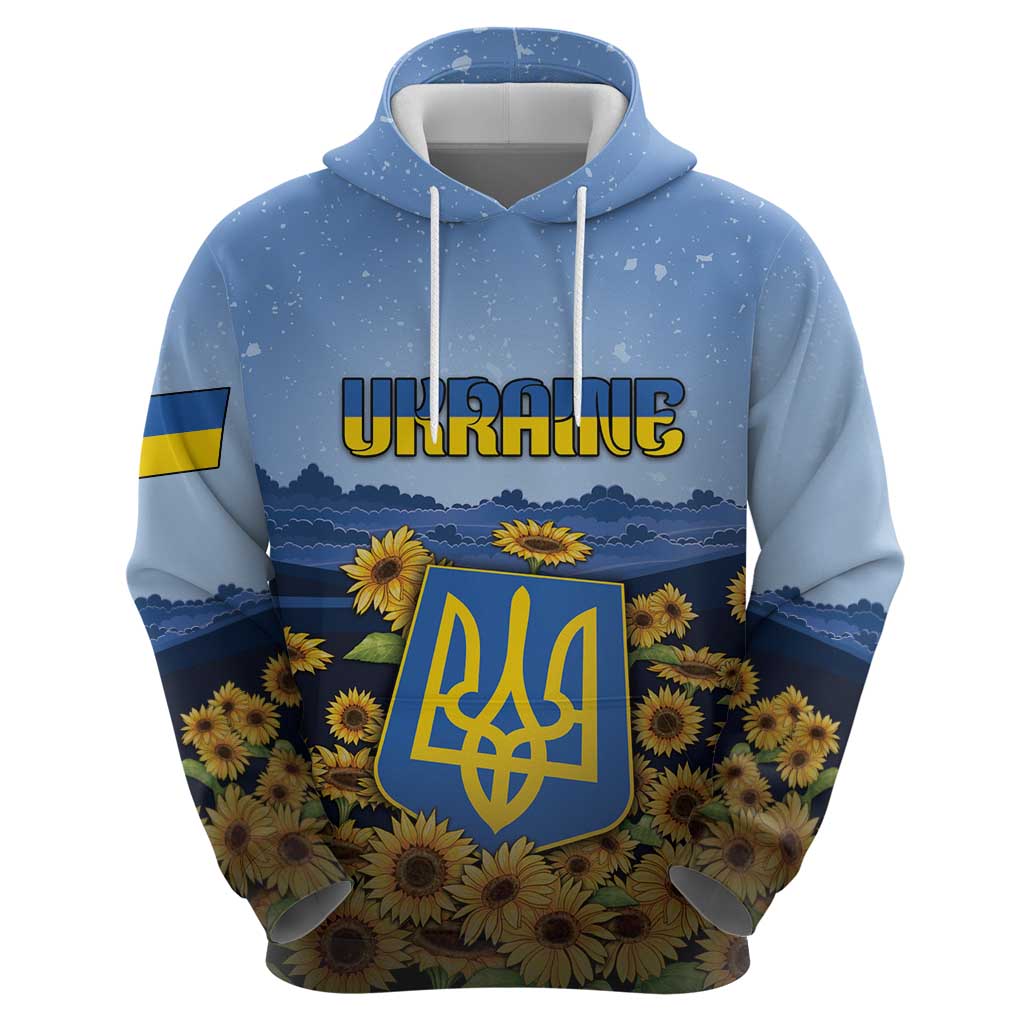 Personalized Ukraine Zip Hoodie Coat Of Arms On Sunflower Field - Wonder Print Shop