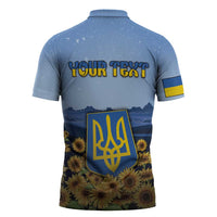 Personalized Ukraine Zipper Polo Shirt Coat Of Arms On Sunflower Field - Wonder Print Shop
