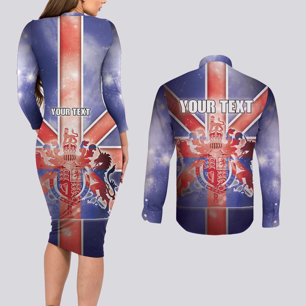 Personalized United Kingdom Couples Matching Long Sleeve Bodycon Dress and Long Sleeve Button Shirt British Lion Flag Style - Wonder Print Shop