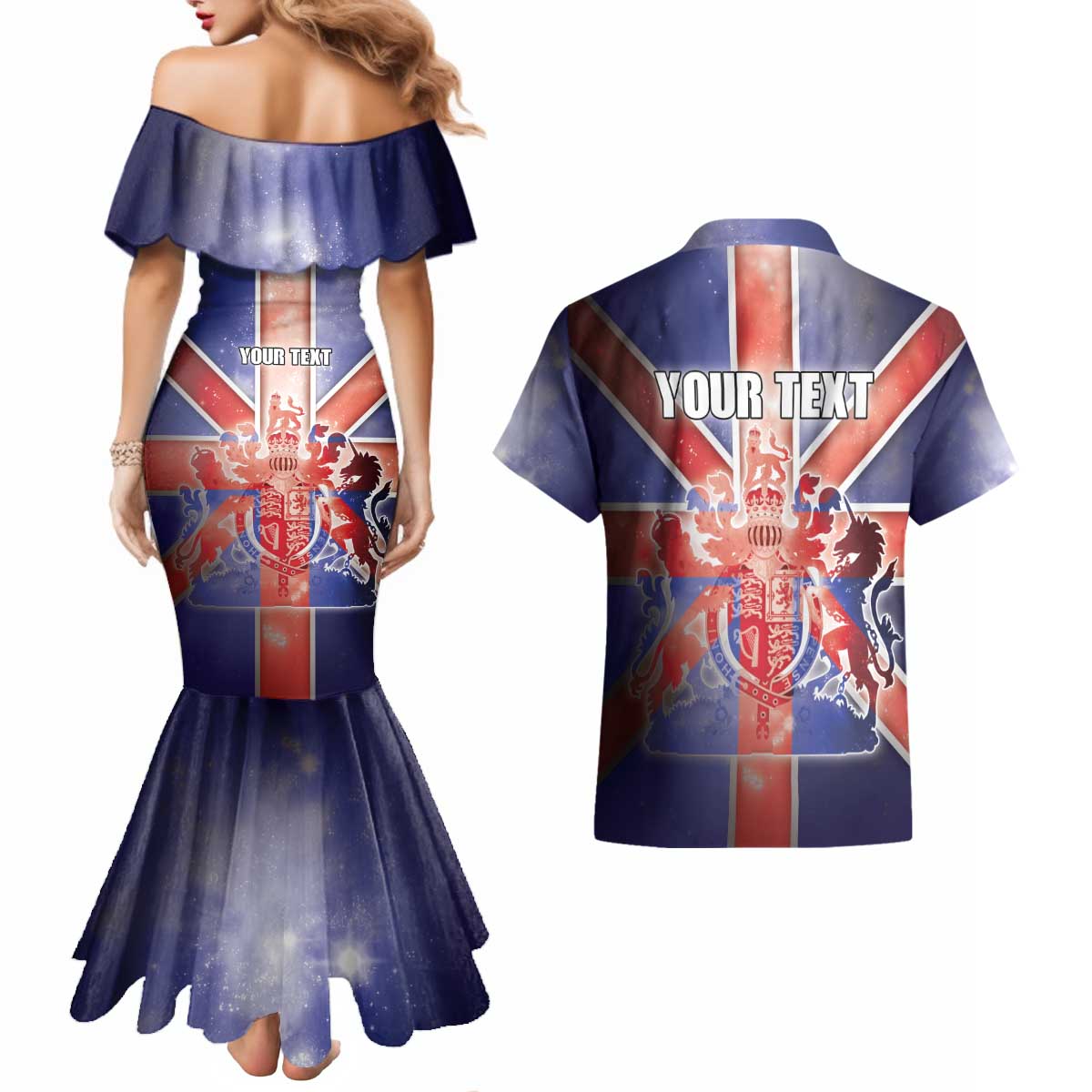 Personalized United Kingdom Couples Matching Mermaid Dress and Hawaiian Shirt British Lion Flag Style - Wonder Print Shop