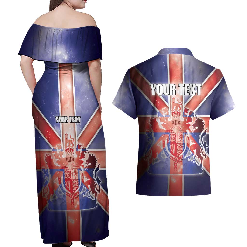 Personalized United Kingdom Couples Matching Off Shoulder Maxi Dress and Hawaiian Shirt British Lion Flag Style - Wonder Print Shop