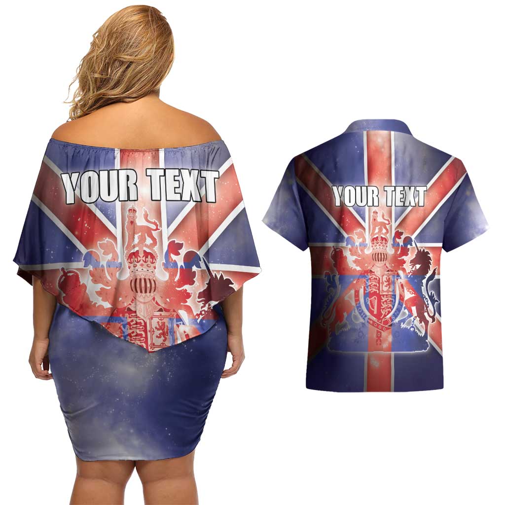 Personalized United Kingdom Couples Matching Off Shoulder Short Dress and Hawaiian Shirt British Lion Flag Style - Wonder Print Shop