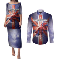 Personalized United Kingdom Couples Matching Puletasi and Long Sleeve Button Shirt British Lion Flag Style - Wonder Print Shop