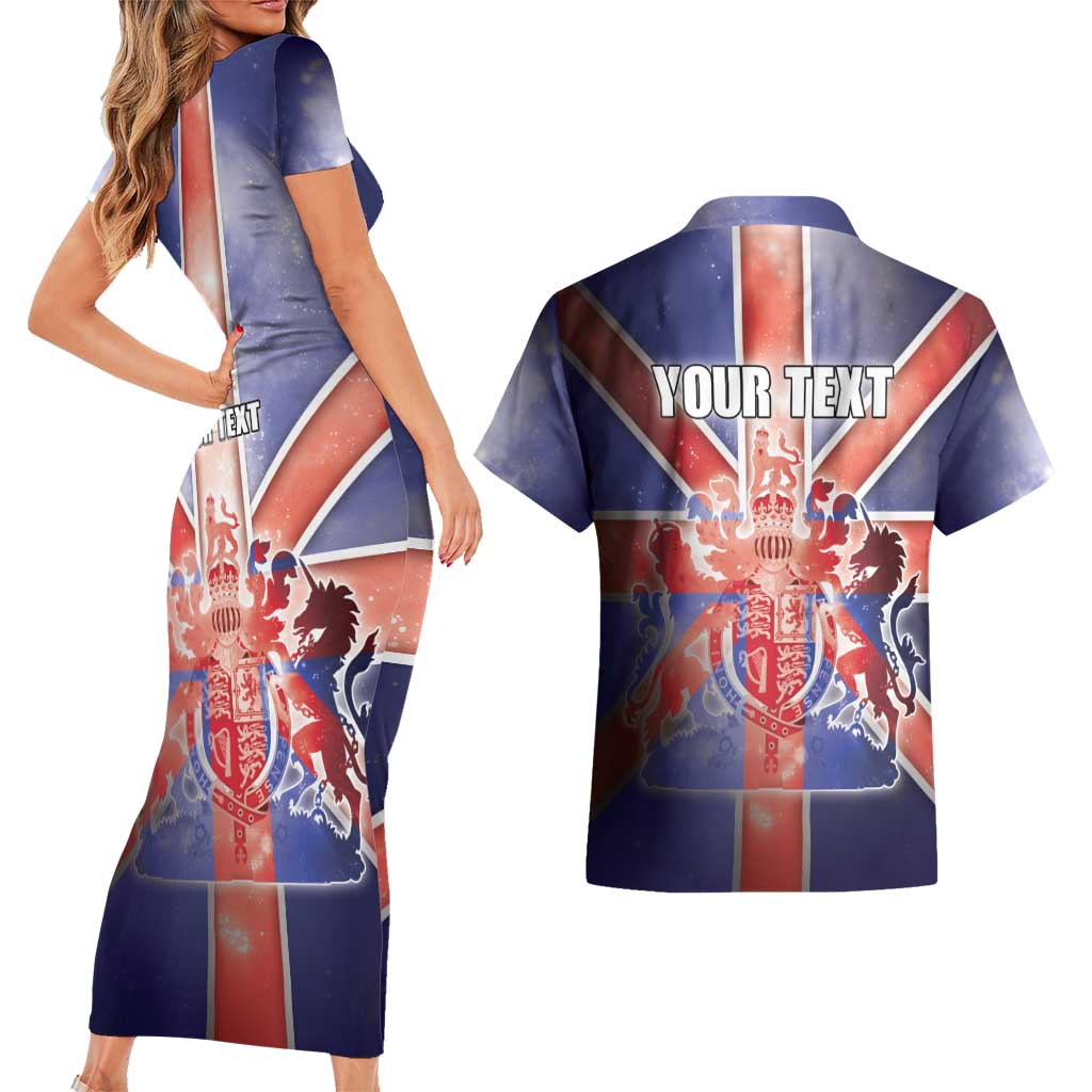 Personalized United Kingdom Couples Matching Short Sleeve Bodycon Dress and Hawaiian Shirt British Lion Flag Style - Wonder Print Shop