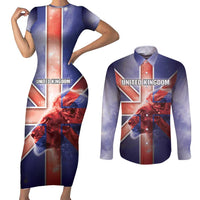 Personalized United Kingdom Couples Matching Short Sleeve Bodycon Dress and Long Sleeve Button Shirt British Lion Flag Style - Wonder Print Shop