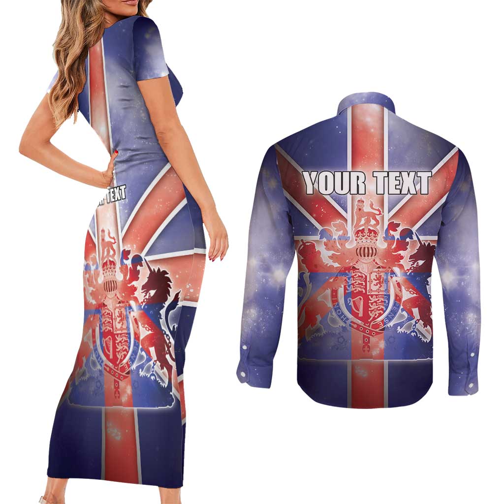 Personalized United Kingdom Couples Matching Short Sleeve Bodycon Dress and Long Sleeve Button Shirt British Lion Flag Style - Wonder Print Shop