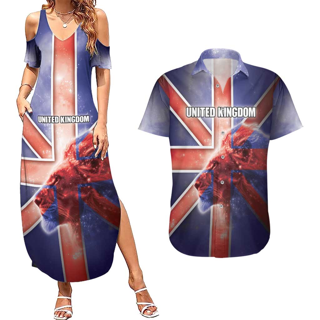 Personalized United Kingdom Couples Matching Summer Maxi Dress and Hawaiian Shirt British Lion Flag Style - Wonder Print Shop