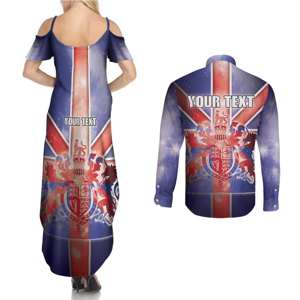 Personalized United Kingdom Couples Matching Summer Maxi Dress and Long Sleeve Button Shirt British Lion Flag Style - Wonder Print Shop