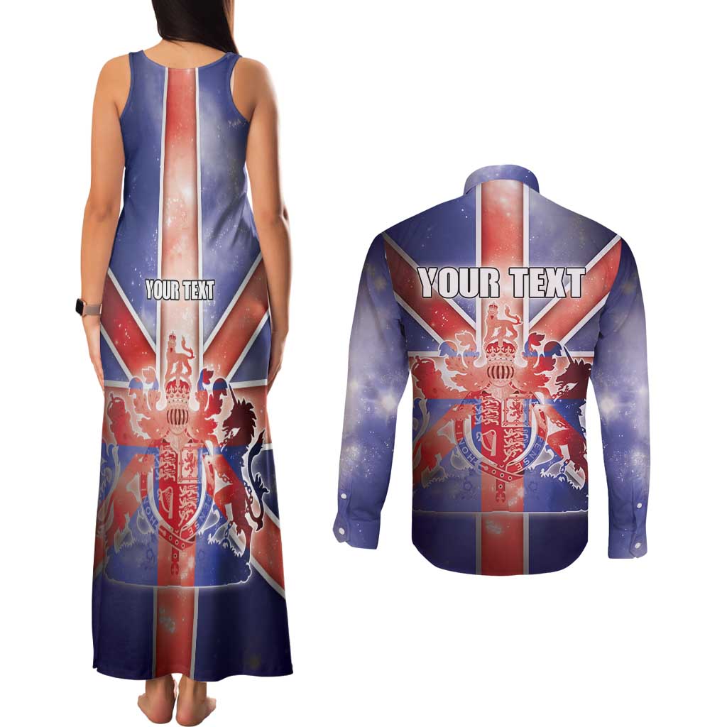 Personalized United Kingdom Couples Matching Tank Maxi Dress and Long Sleeve Button Shirt British Lion Flag Style - Wonder Print Shop