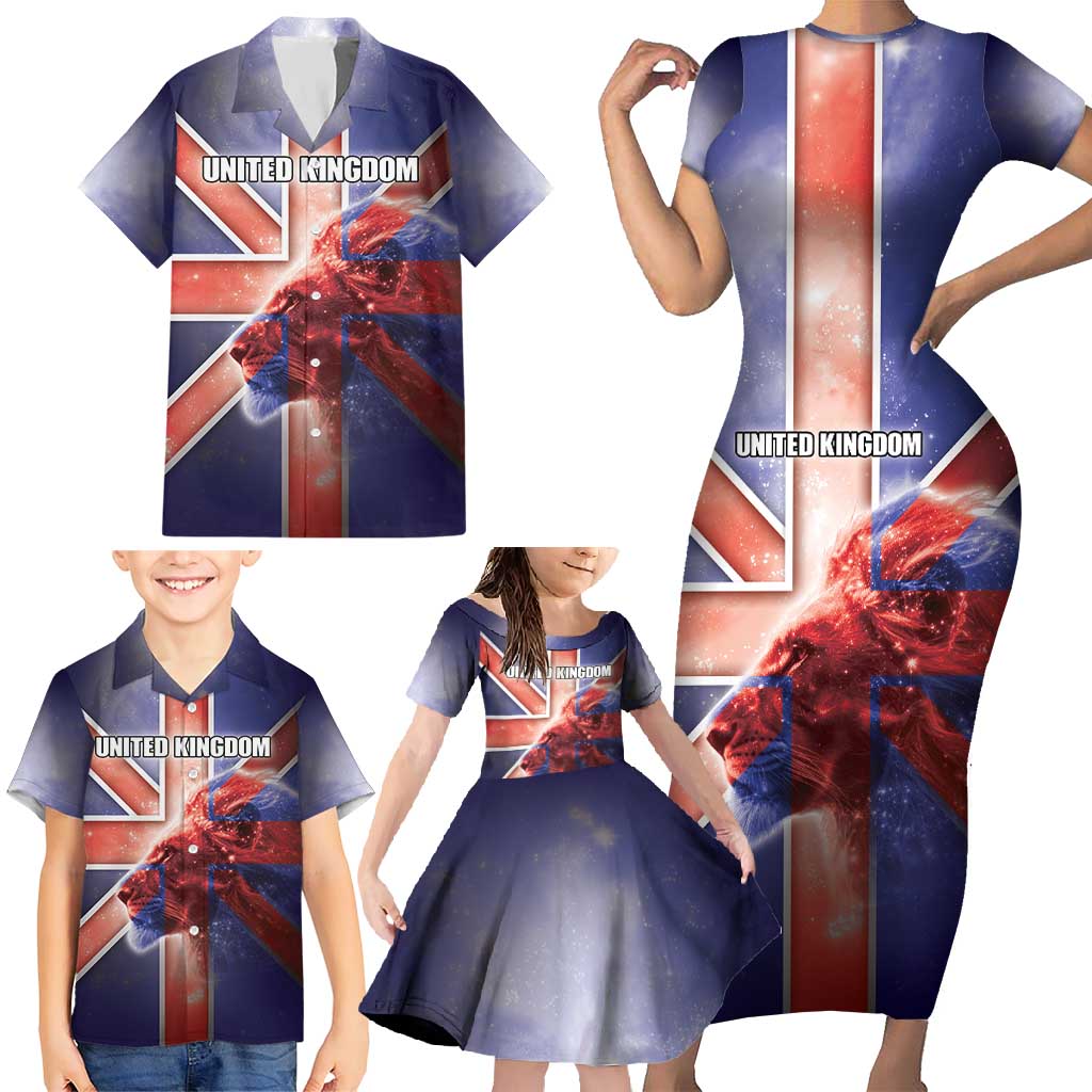 Personalized United Kingdom Family Matching Short Sleeve Bodycon Dress and Hawaiian Shirt British Lion Flag Style - Wonder Print Shop