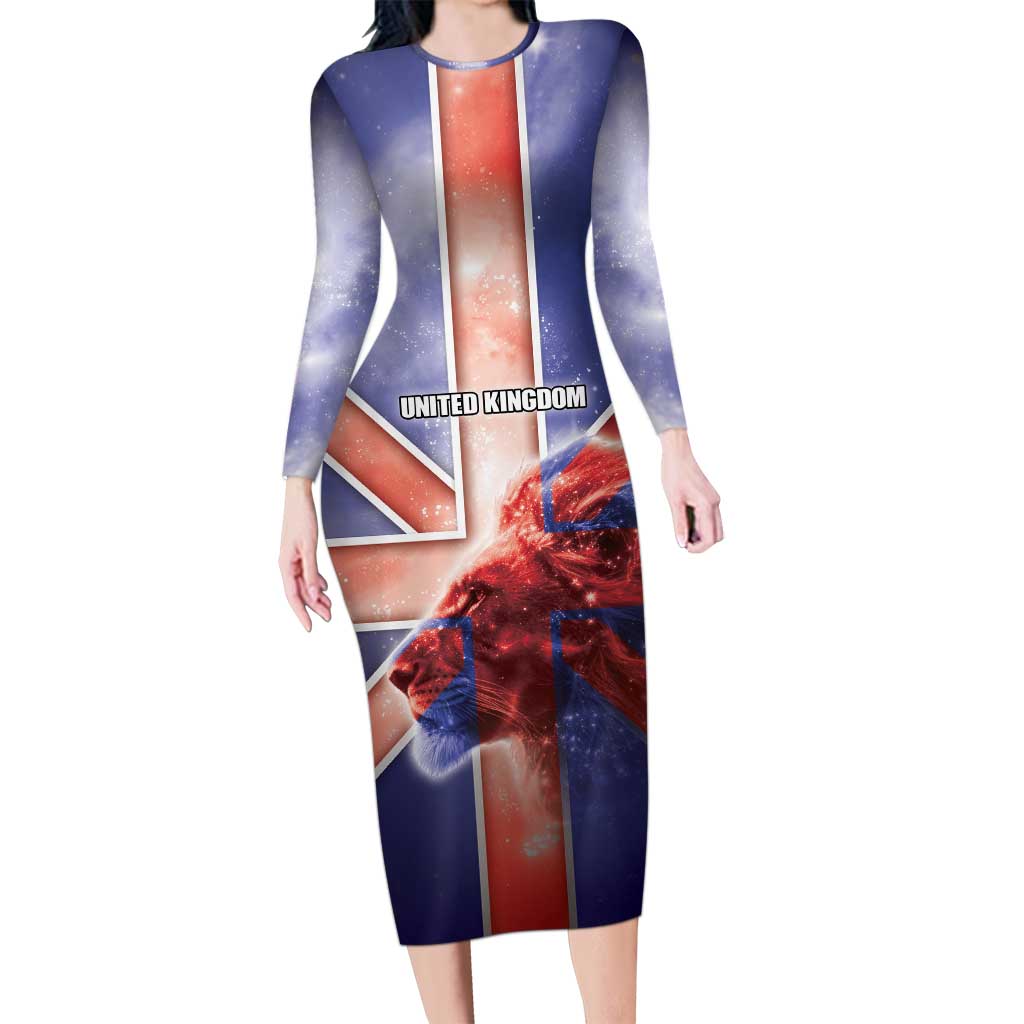 Personalized United Kingdom Long Sleeve Bodycon Dress British Lion Flag Style - Wonder Print Shop