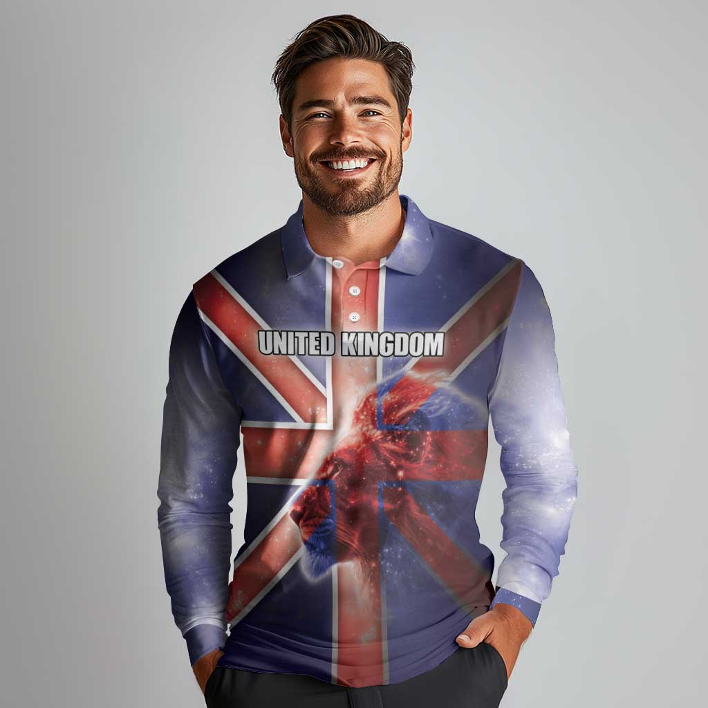Personalized United Kingdom Long Sleeve Polo Shirt British Lion Flag Style - Wonder Print Shop