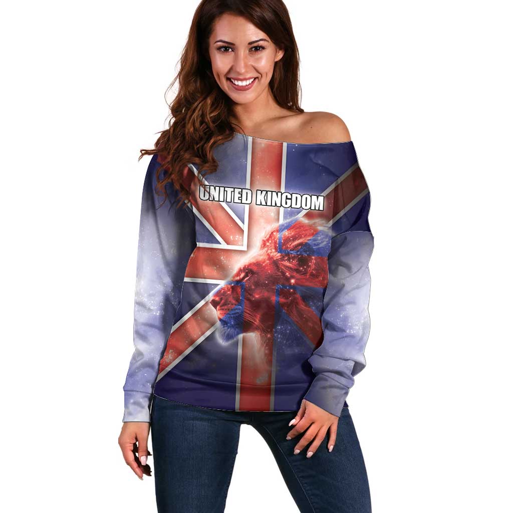 Personalized United Kingdom Off Shoulder Sweater British Lion Flag Style - Wonder Print Shop