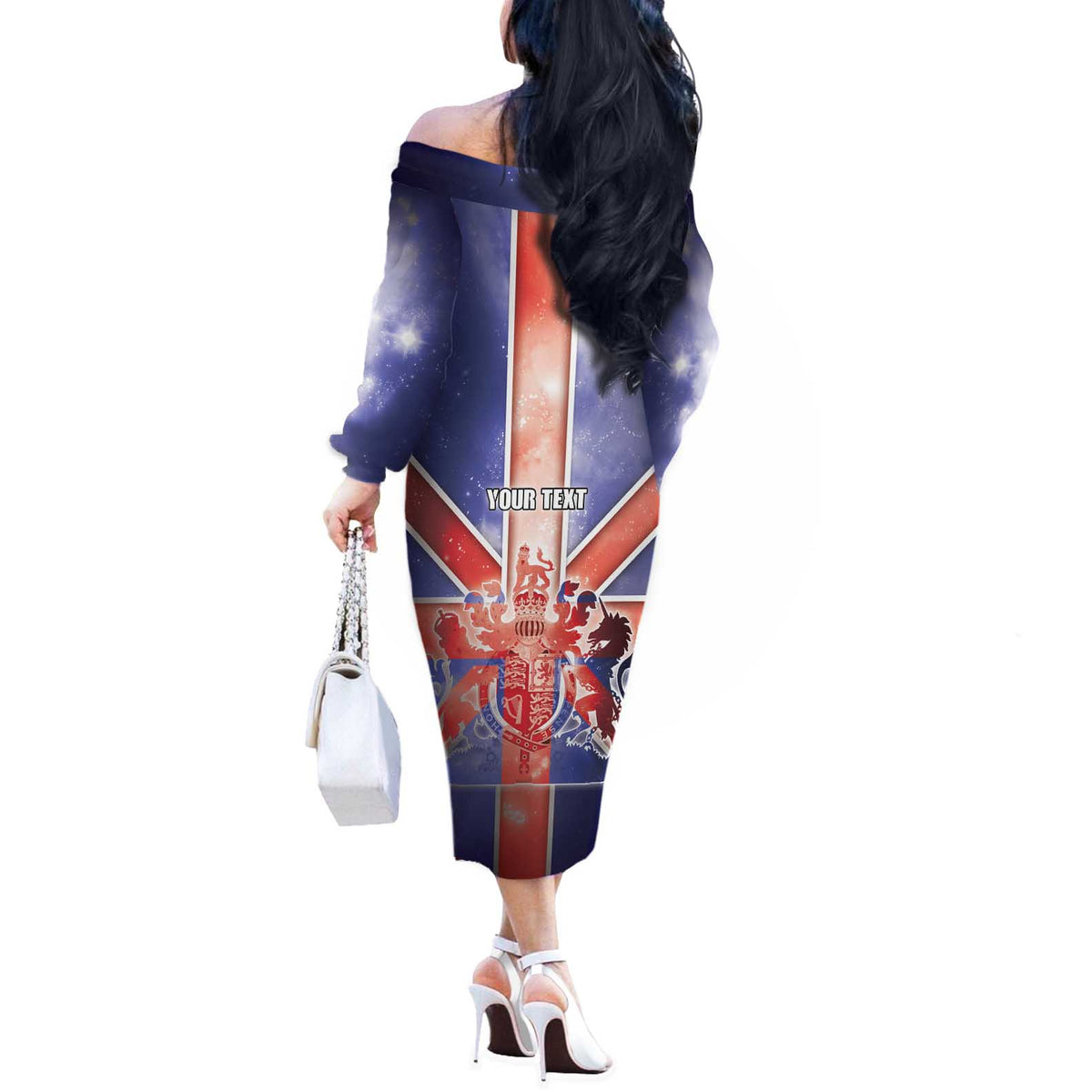 Personalized United Kingdom Off The Shoulder Long Sleeve Dress British Lion Flag Style - Wonder Print Shop