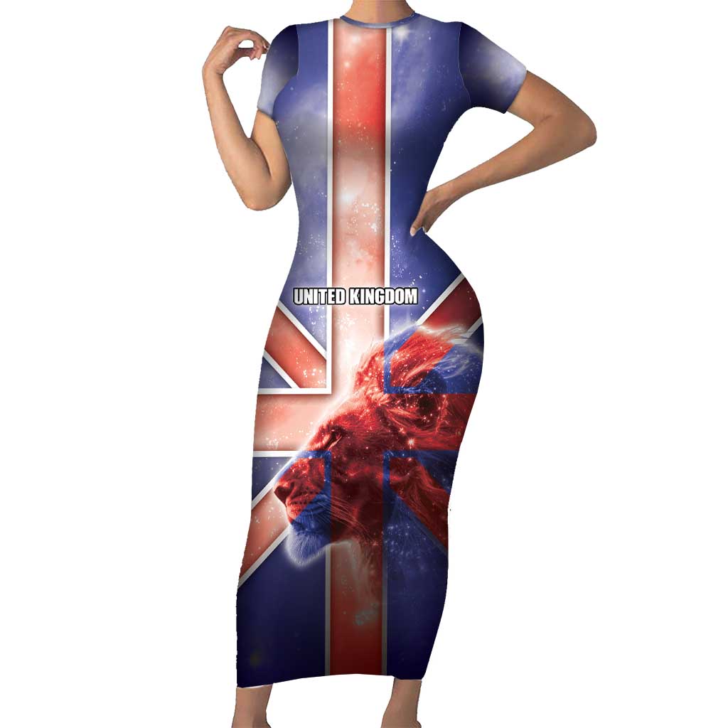 Personalized United Kingdom Short Sleeve Bodycon Dress British Lion Flag Style - Wonder Print Shop