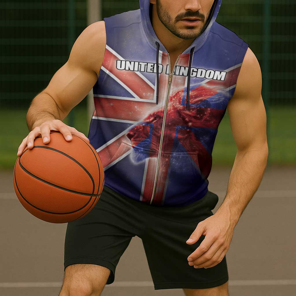 Personalized United Kingdom Sleeveless Zip Hoodie British Lion Flag Style - Wonder Print Shop