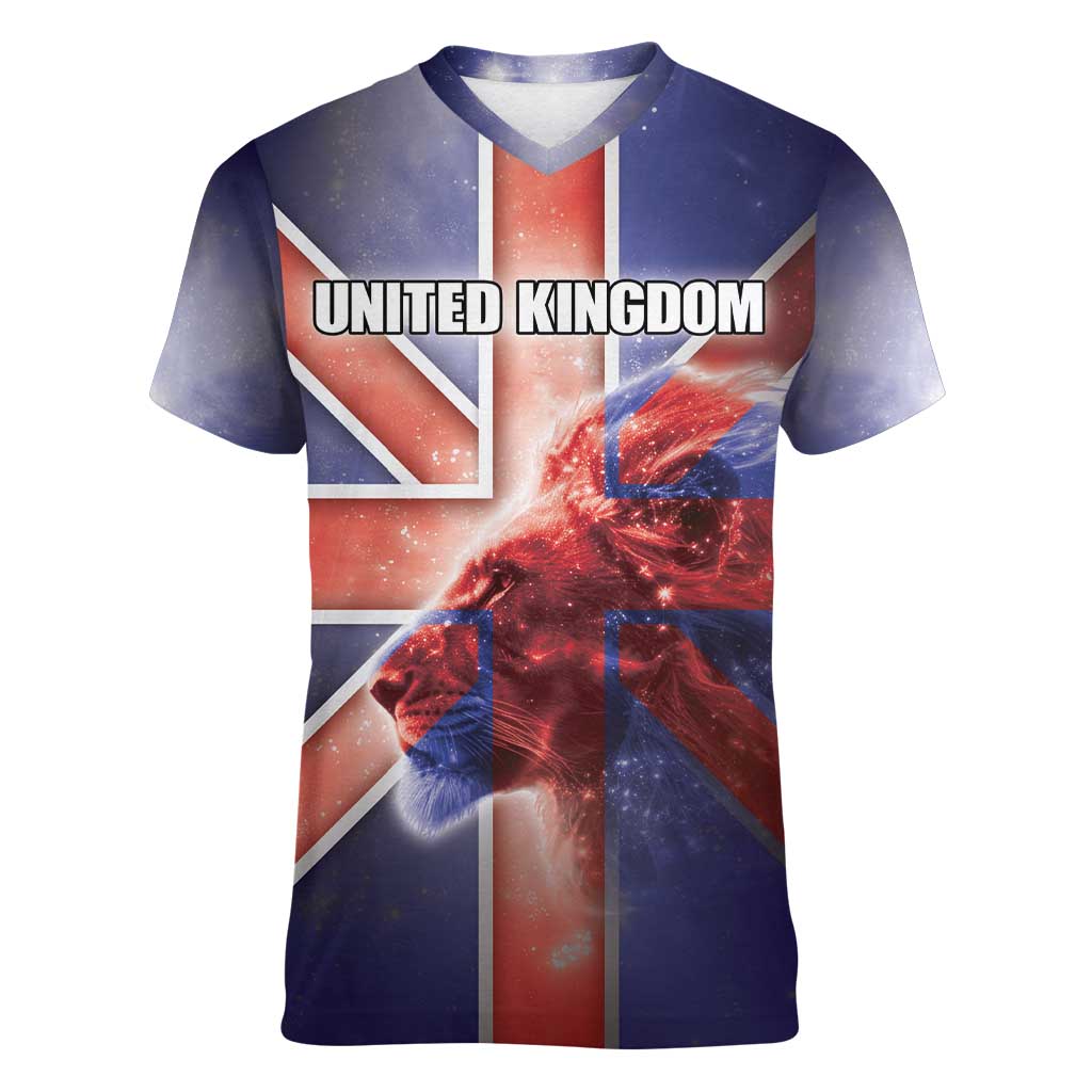 Personalized United Kingdom Women V-Neck T-Shirt British Lion Flag Style - Wonder Print Shop