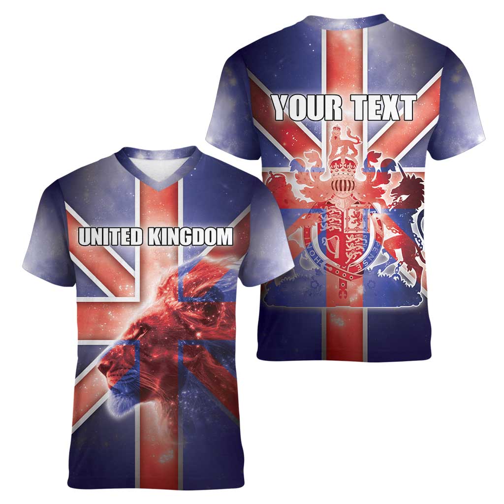 Personalized United Kingdom Women V-Neck T-Shirt British Lion Flag Style - Wonder Print Shop