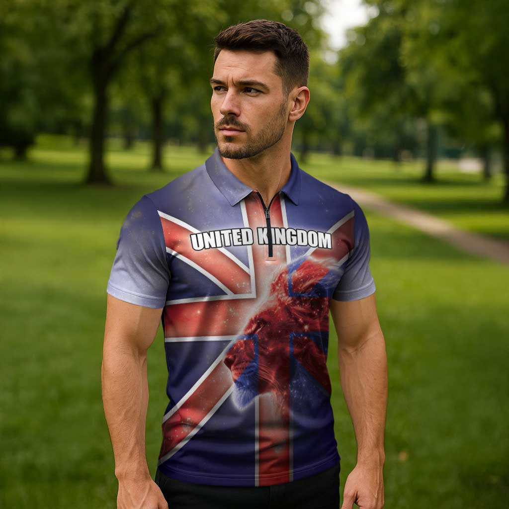 Personalized United Kingdom Zipper Polo Shirt British Lion Flag Style - Wonder Print Shop