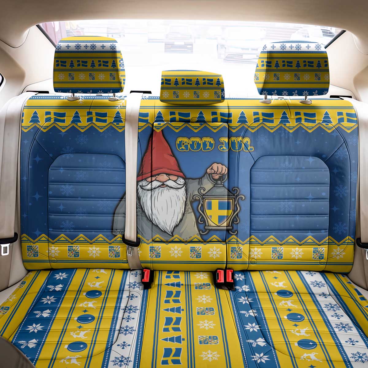 Sweden Christmas Back Car Seat Cover Tomte God Jul - Wonder Print Shop