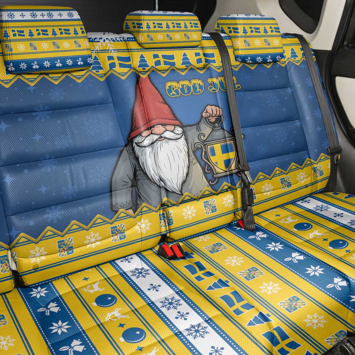 Sweden Christmas Back Car Seat Cover Tomte God Jul - Wonder Print Shop