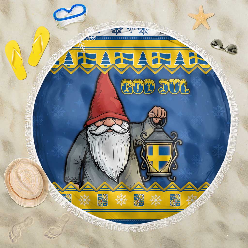 Sweden Christmas Beach Blanket Tomte God Jul - Wonder Print Shop