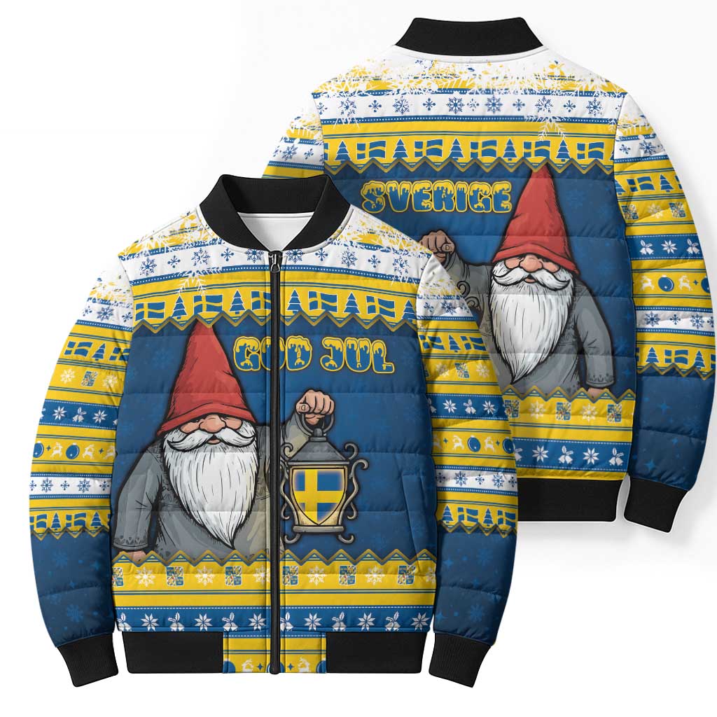 Sweden Christmas Bomber Puffer Jacket Tomte God Jul - Wonder Print Shop