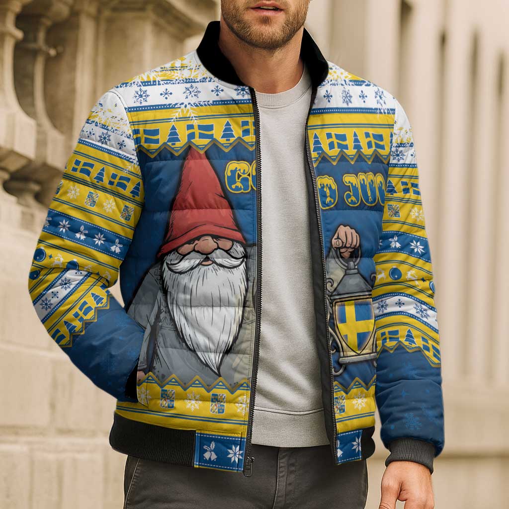 Sweden Christmas Bomber Puffer Jacket Tomte God Jul - Wonder Print Shop