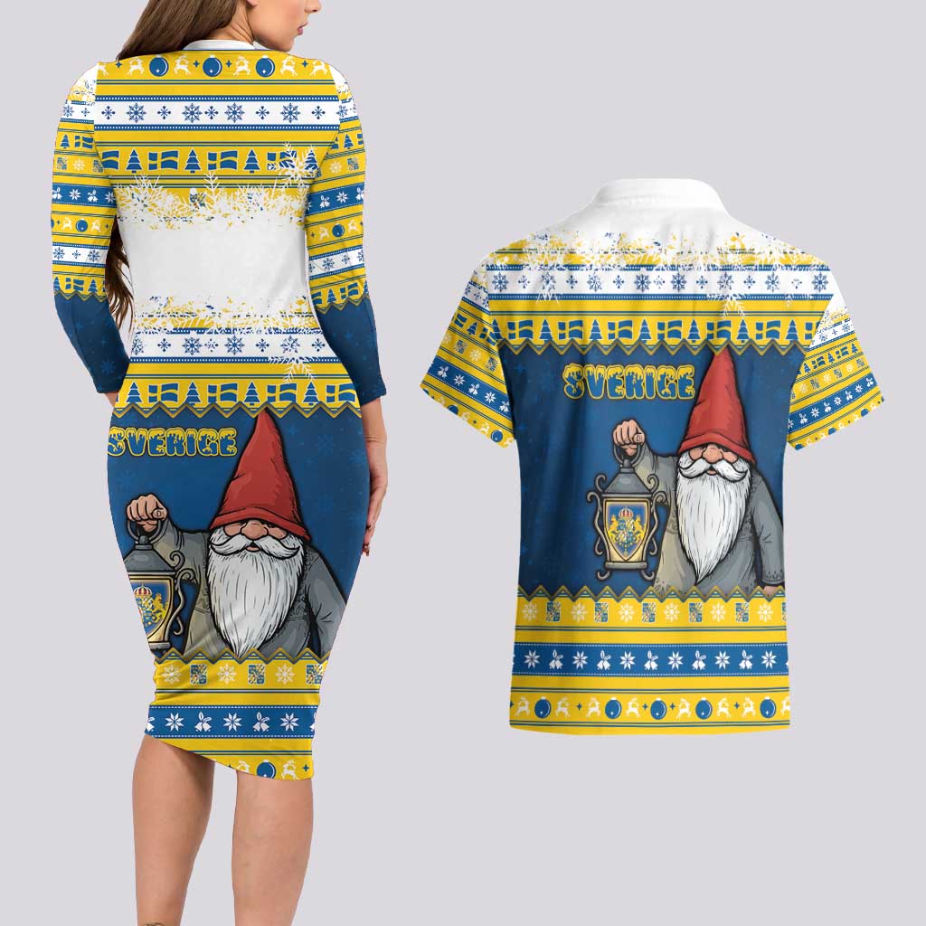 Sweden Christmas Couples Matching Long Sleeve Bodycon Dress and Hawaiian Shirt Tomte God Jul - Wonder Print Shop