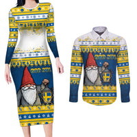 Sweden Christmas Couples Matching Long Sleeve Bodycon Dress and Long Sleeve Button Shirt Tomte God Jul - Wonder Print Shop