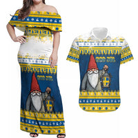 Sweden Christmas Couples Matching Off Shoulder Maxi Dress and Hawaiian Shirt Tomte God Jul - Wonder Print Shop