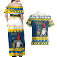 Sweden Christmas Couples Matching Off Shoulder Maxi Dress and Hawaiian Shirt Tomte God Jul - Wonder Print Shop