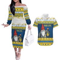 Sweden Christmas Couples Matching Off The Shoulder Long Sleeve Dress and Hawaiian Shirt Tomte God Jul - Wonder Print Shop