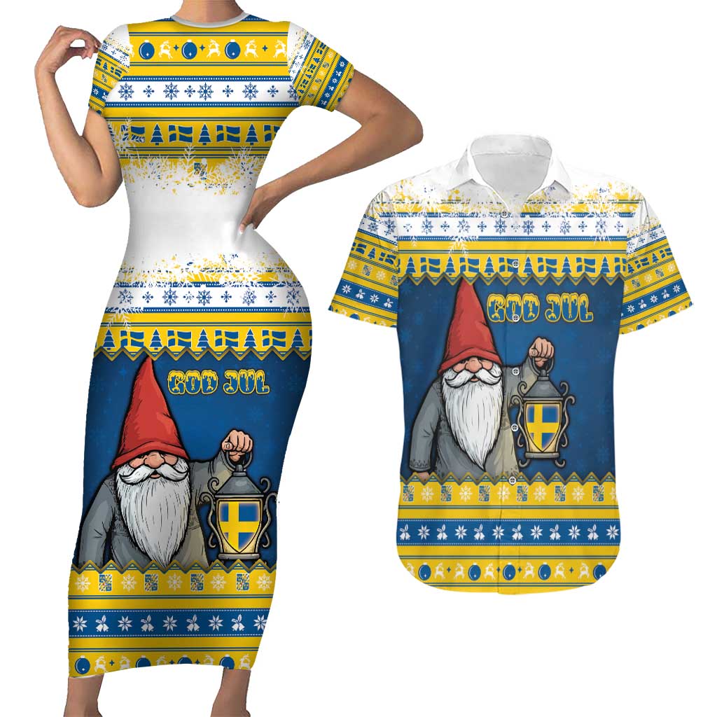 Sweden Christmas Couples Matching Short Sleeve Bodycon Dress and Hawaiian Shirt Tomte God Jul - Wonder Print Shop