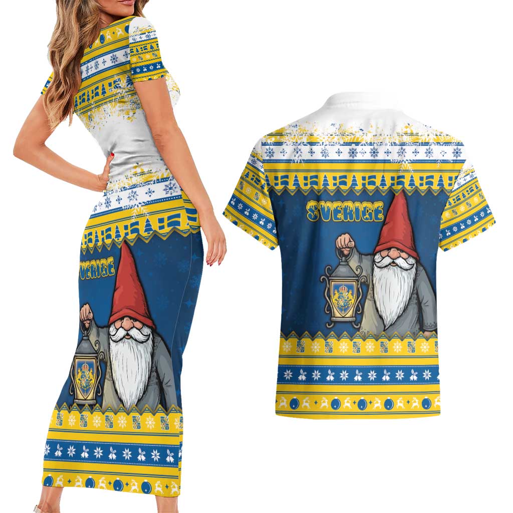 Sweden Christmas Couples Matching Short Sleeve Bodycon Dress and Hawaiian Shirt Tomte God Jul - Wonder Print Shop
