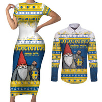 Sweden Christmas Couples Matching Short Sleeve Bodycon Dress and Long Sleeve Button Shirt Tomte God Jul - Wonder Print Shop