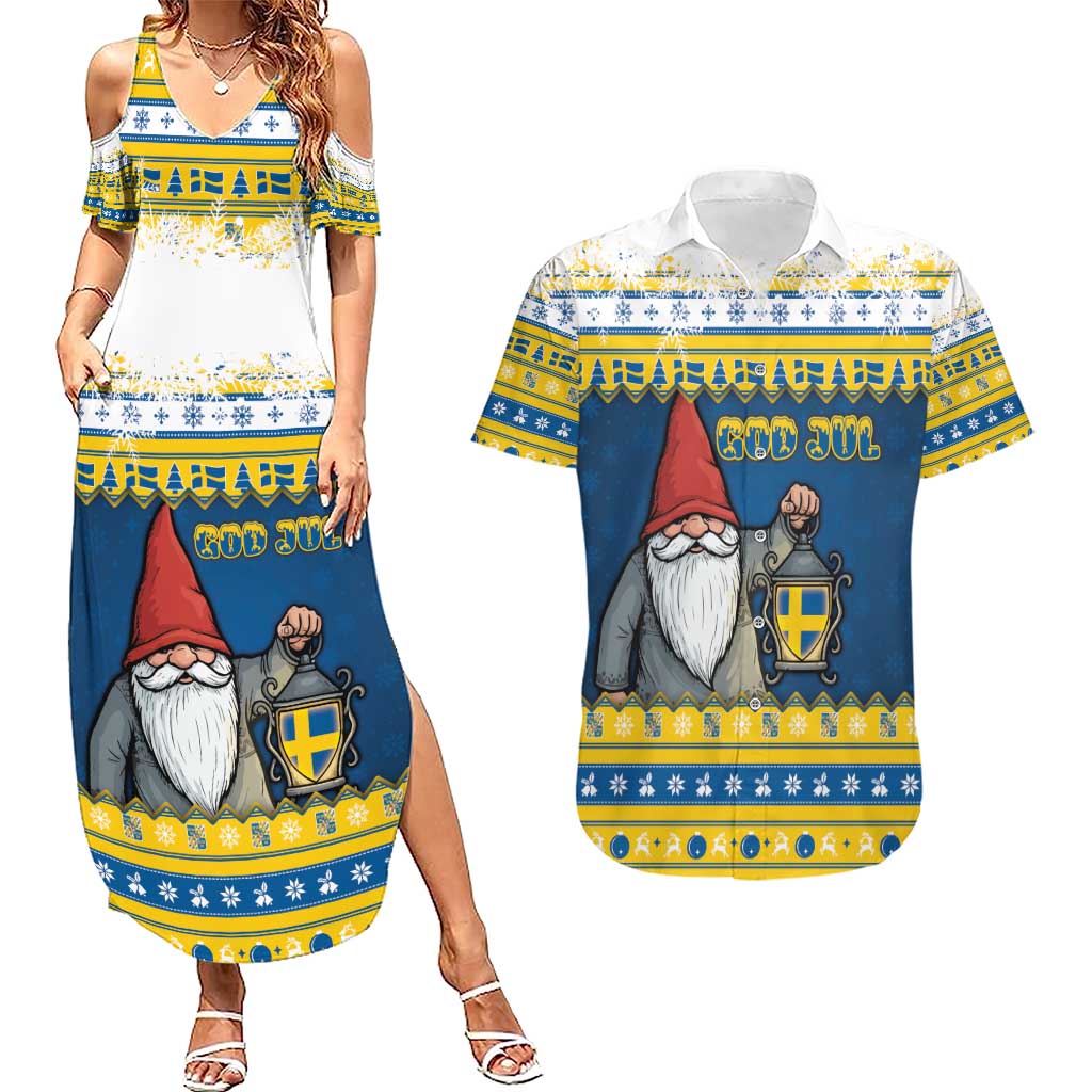 Sweden Christmas Couples Matching Summer Maxi Dress and Hawaiian Shirt Tomte God Jul - Wonder Print Shop
