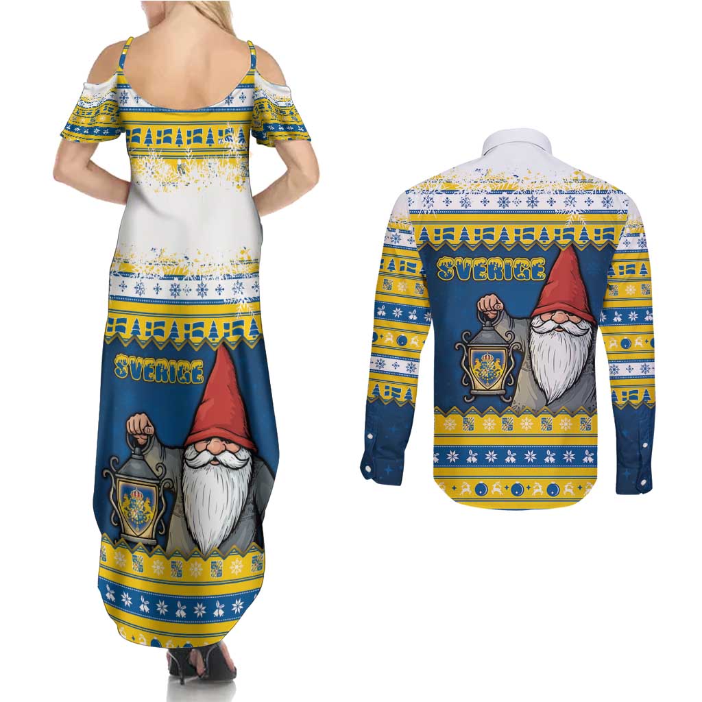 Sweden Christmas Couples Matching Summer Maxi Dress and Long Sleeve Button Shirt Tomte God Jul - Wonder Print Shop