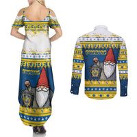 Sweden Christmas Couples Matching Summer Maxi Dress and Long Sleeve Button Shirt Tomte God Jul - Wonder Print Shop