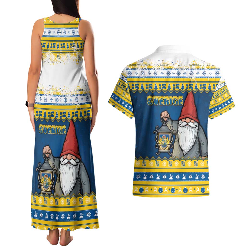 Sweden Christmas Couples Matching Tank Maxi Dress and Hawaiian Shirt Tomte God Jul - Wonder Print Shop