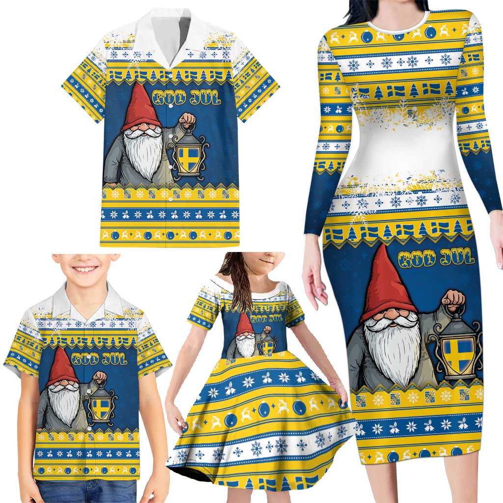 Sweden Christmas Family Matching Long Sleeve Bodycon Dress and Hawaiian Shirt Tomte God Jul - Wonder Print Shop