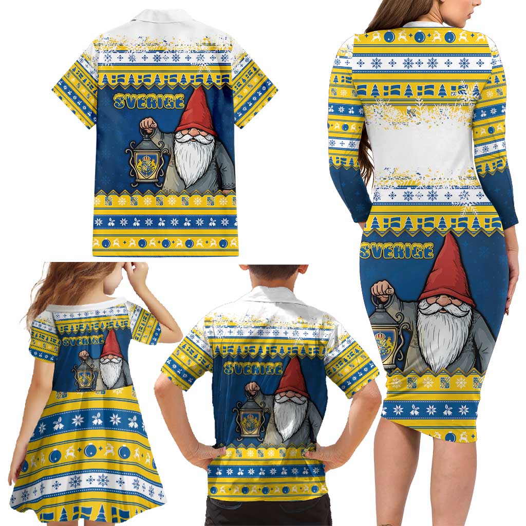 Sweden Christmas Family Matching Long Sleeve Bodycon Dress and Hawaiian Shirt Tomte God Jul - Wonder Print Shop