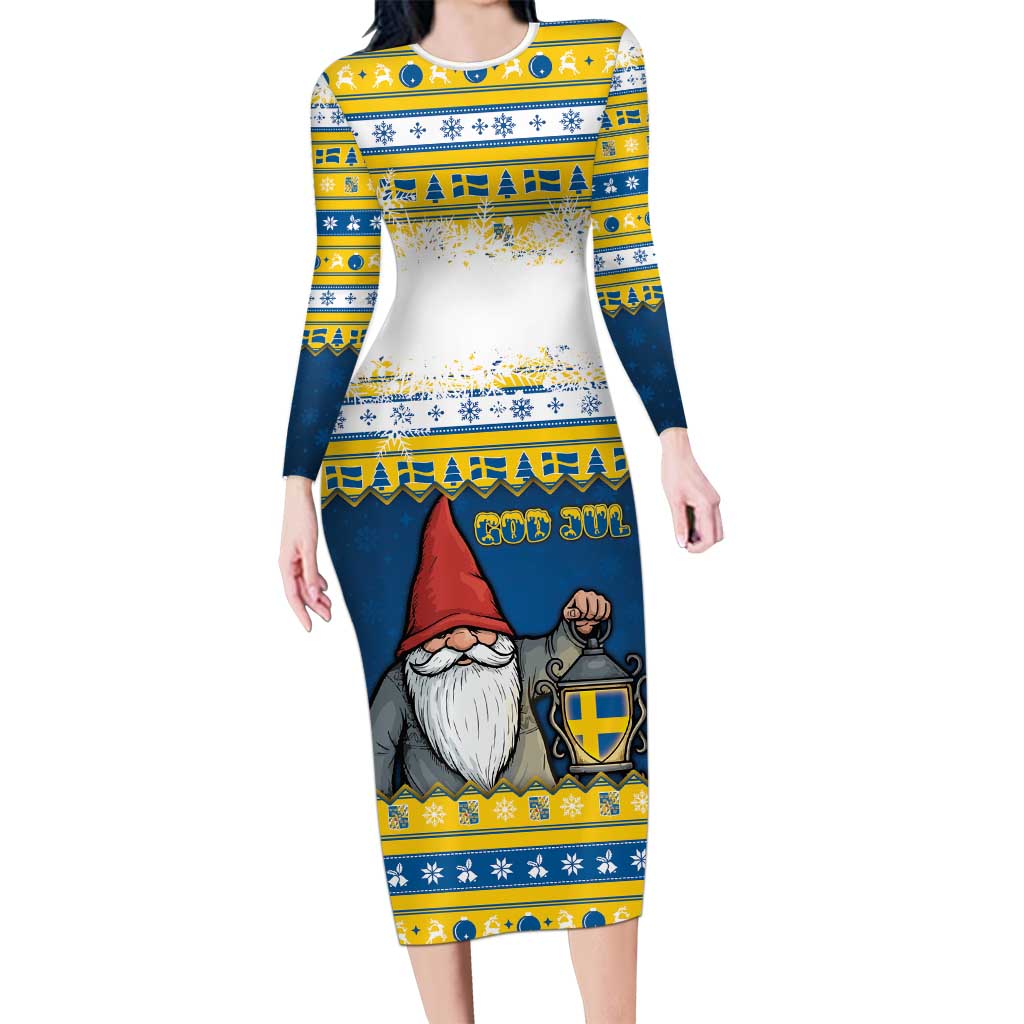 Sweden Christmas Family Matching Long Sleeve Bodycon Dress and Hawaiian Shirt Tomte God Jul - Wonder Print Shop