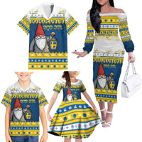 Sweden Christmas Family Matching Off The Shoulder Long Sleeve Dress and Hawaiian Shirt Tomte God Jul - Wonder Print Shop