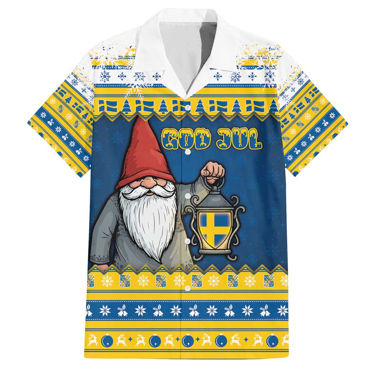 Sweden Christmas Family Matching Off The Shoulder Long Sleeve Dress and Hawaiian Shirt Tomte God Jul - Wonder Print Shop