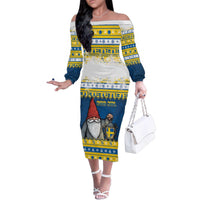 Sweden Christmas Family Matching Off The Shoulder Long Sleeve Dress and Hawaiian Shirt Tomte God Jul - Wonder Print Shop